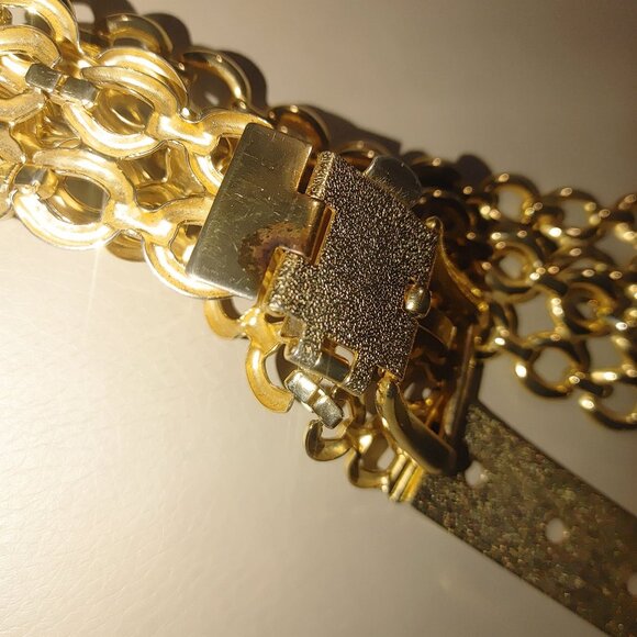 Gold Chain Size 32 Link Double Link Belt Buckle Vintage Style Adjustable Plated - Picture 4 of 10